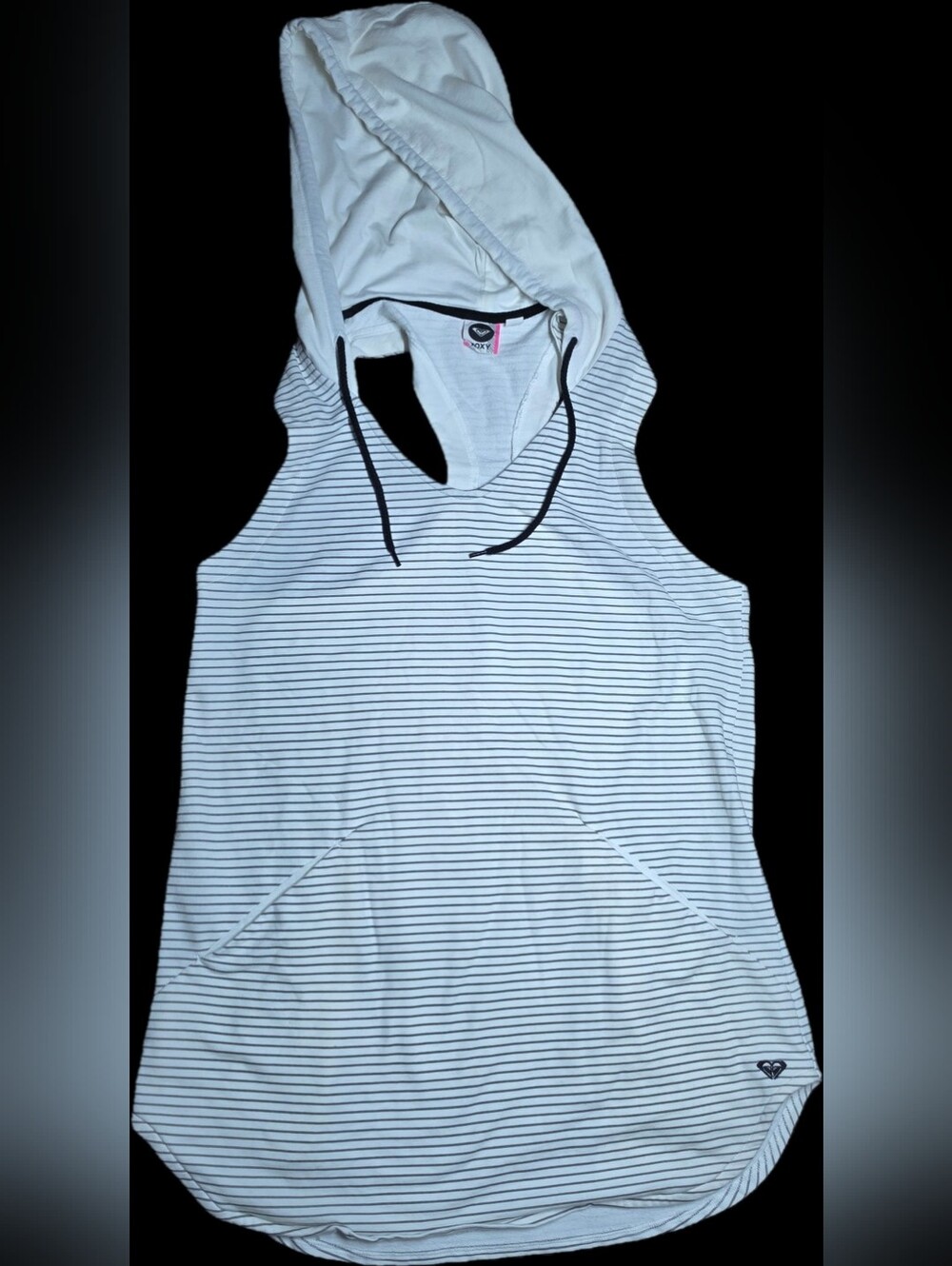 Roxy Striped Sleeveless Racerback Hoodie Swimsuit Cover Up - Size L - Picture 2 of 5